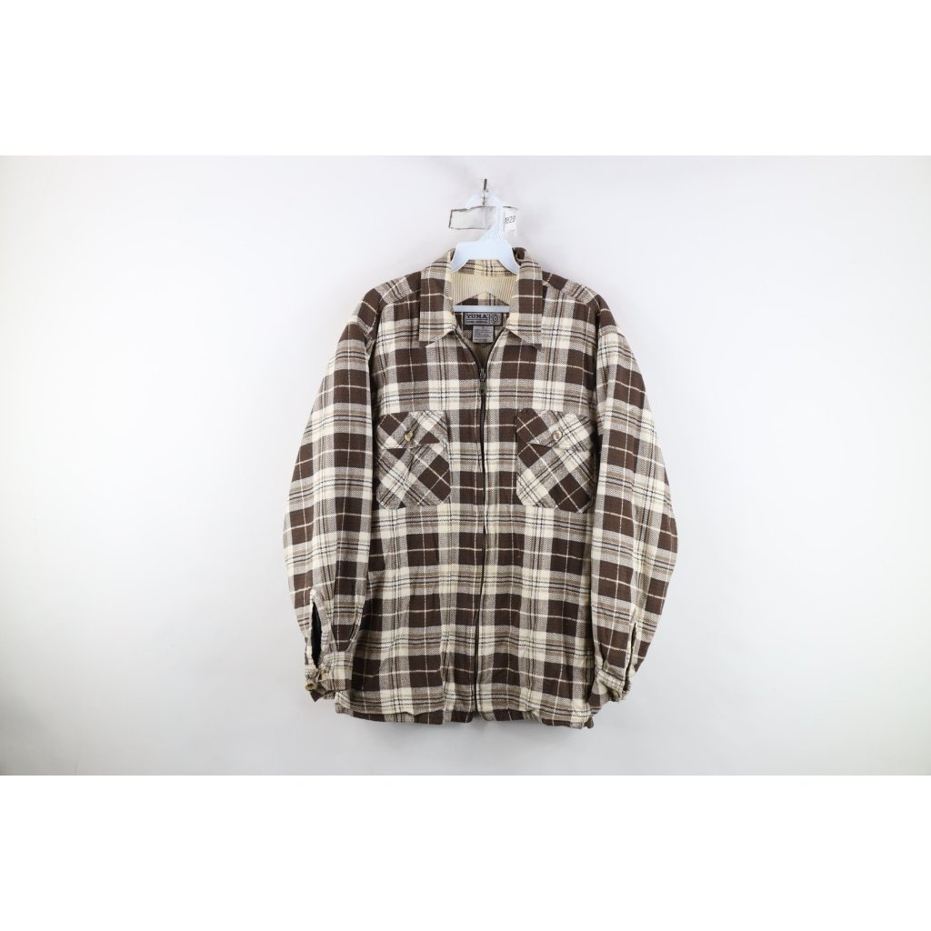 Vintage 90s Streetwear Mens Large Thermal Waffle Knit Lined Flannel Shirt Jacket